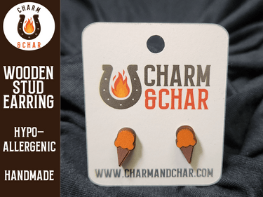 Ice Cream Cone Wood Stud Earrings - Dessert Fashion Earring - Stud Earring - Charm and Char